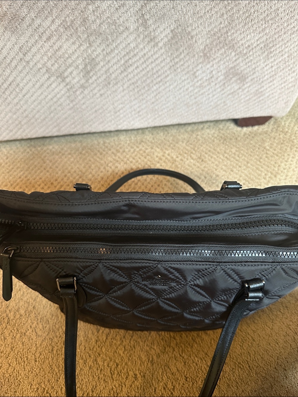 kate spade Quilted Black Nylon Tote with Leather Straps WKRU7035 - Picture 2 of 7